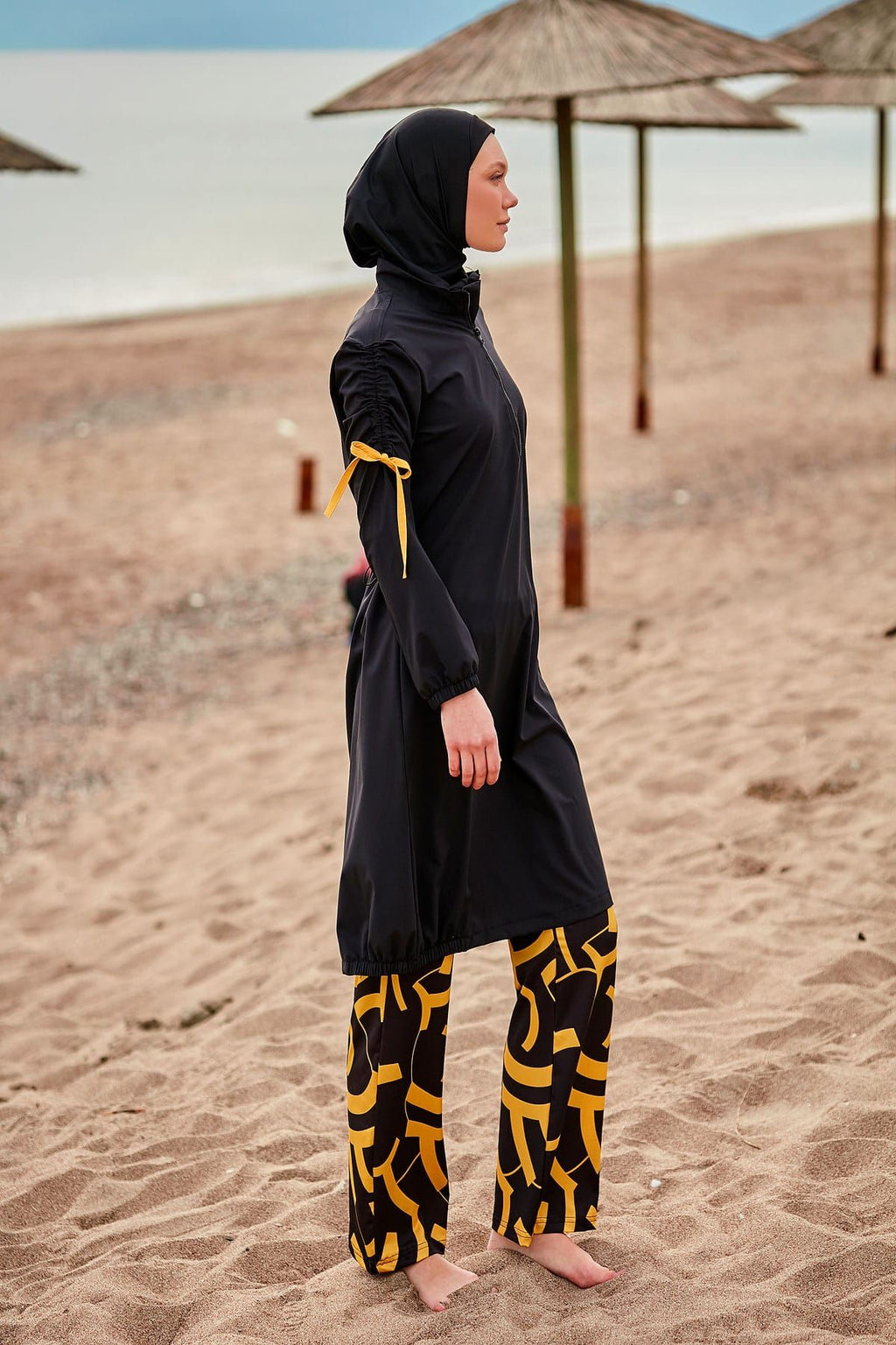 Woven Black Burkini Modest Swimwear M2431 Covered Burkini Swimwear La Vie Bien Woven Black Burkini Modest Swimwear M2431