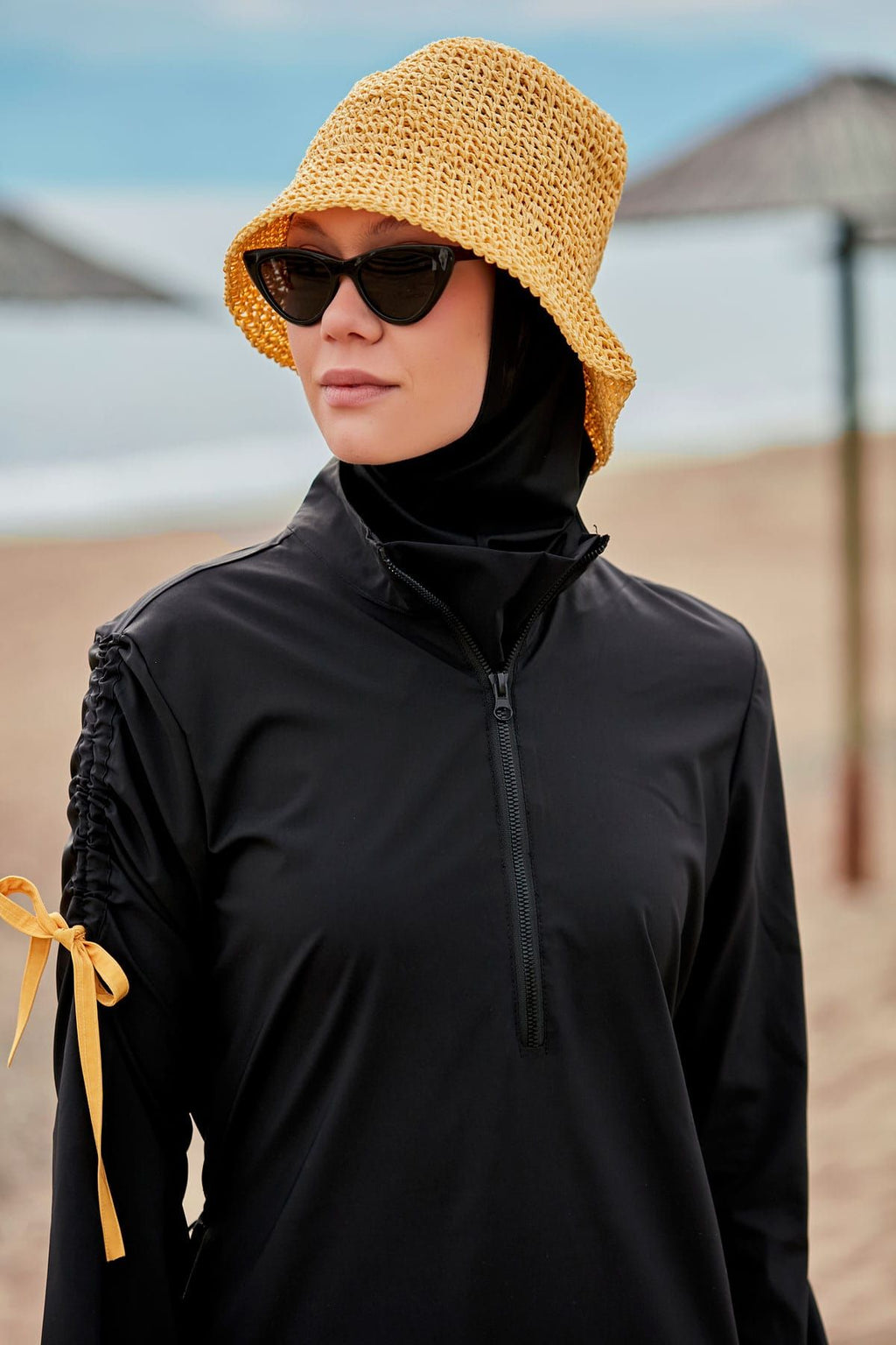 Woven Black Burkini Modest Swimwear M2431 Covered Burkini Swimwear La Vie Bien Woven Black Burkini Modest Swimwear M2431
