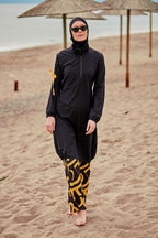 Woven Black Burkini Modest Swimwear M2431 Covered Burkini Swimwear La Vie Bien Woven Black Burkini Modest Swimwear M2431
