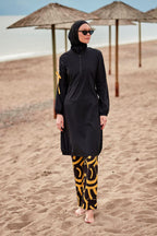 Woven Black Burkini Modest Swimwear M2431 Covered Burkini Swimwear La Vie Bien Woven Black Burkini Modest Swimwear M2431