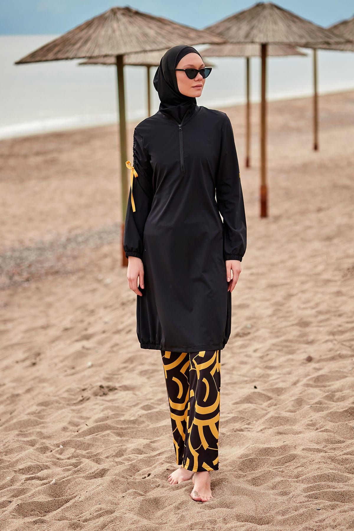 Woven Black Burkini Modest Swimwear M2431 Covered Burkini Swimwear La Vie Bien Woven Black Burkini Modest Swimwear M2431