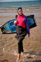 Woven Black Half Coverage Swimsuit M2312 Covered Burkini Swimwear La Vie Bien Woven Black Half Coverage Swimsuit M2312