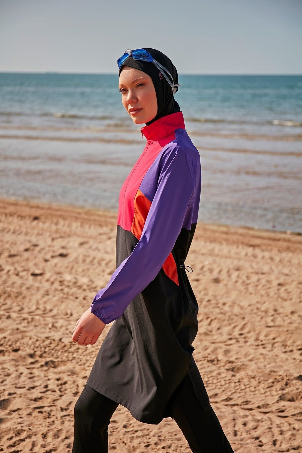 Woven Black Half Coverage Swimsuit M2312 Covered Burkini Swimwear La Vie Bien Woven Black Half Coverage Swimsuit M2312