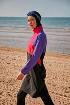 Woven Black Half Coverage Swimsuit M2312 Covered Burkini Swimwear La Vie Bien Woven Black Half Coverage Swimsuit M2312
