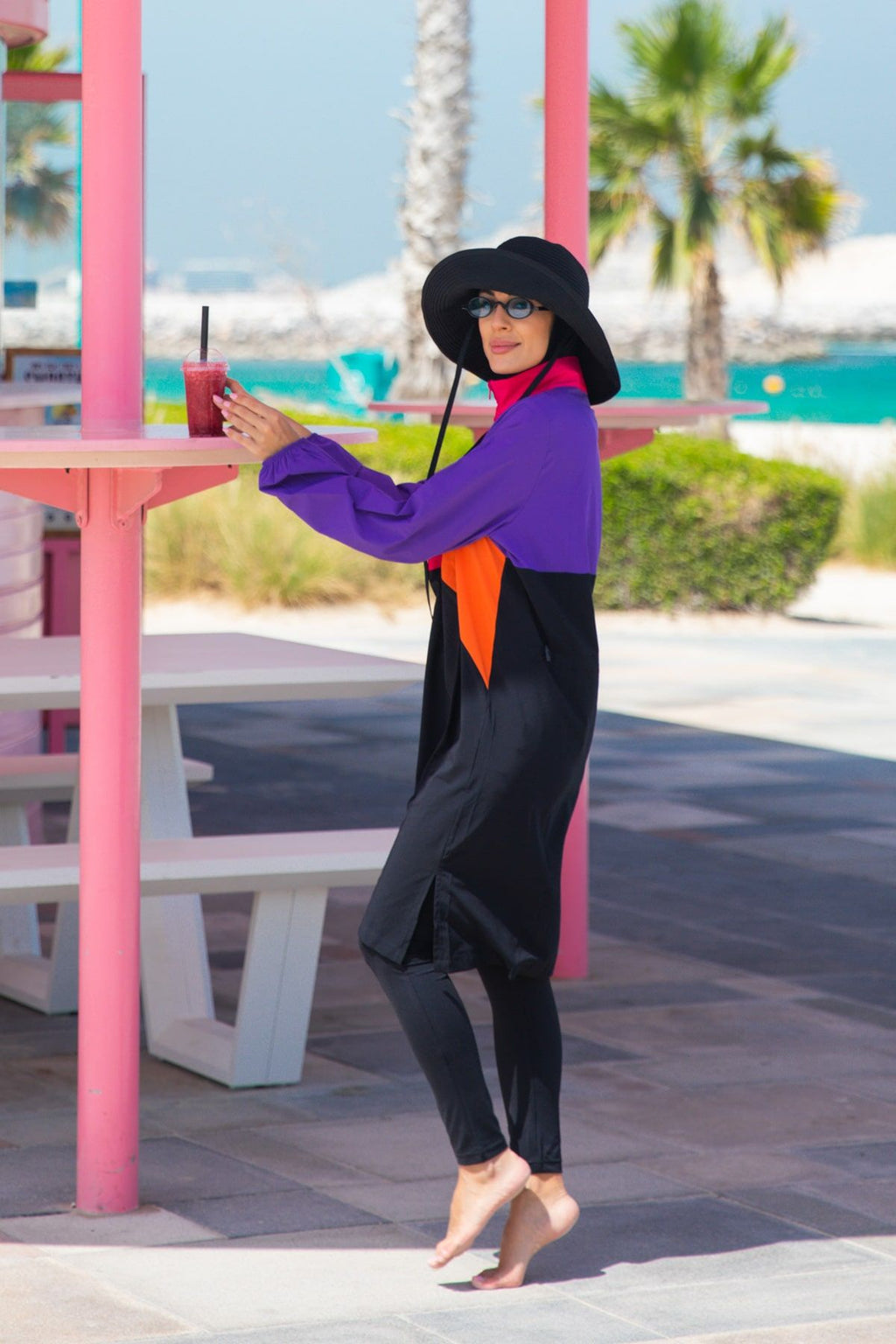 Woven Black Half Coverage Swimsuit M2312 Covered Burkini Swimwear La Vie Bien Woven Black Half Coverage Swimsuit M2312