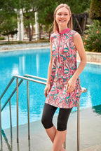 Woven Black Half Coverage Swimsuit M2447 Semi Modest Swimwear La Vie Bien Woven Black Half Coverage Swimsuit M2447