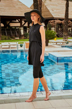 Woven Black Half Coverage Swimsuit M2458 Semi Modest Swimwear La Vie Bien Woven Black Half Coverage Swimsuit M2458
