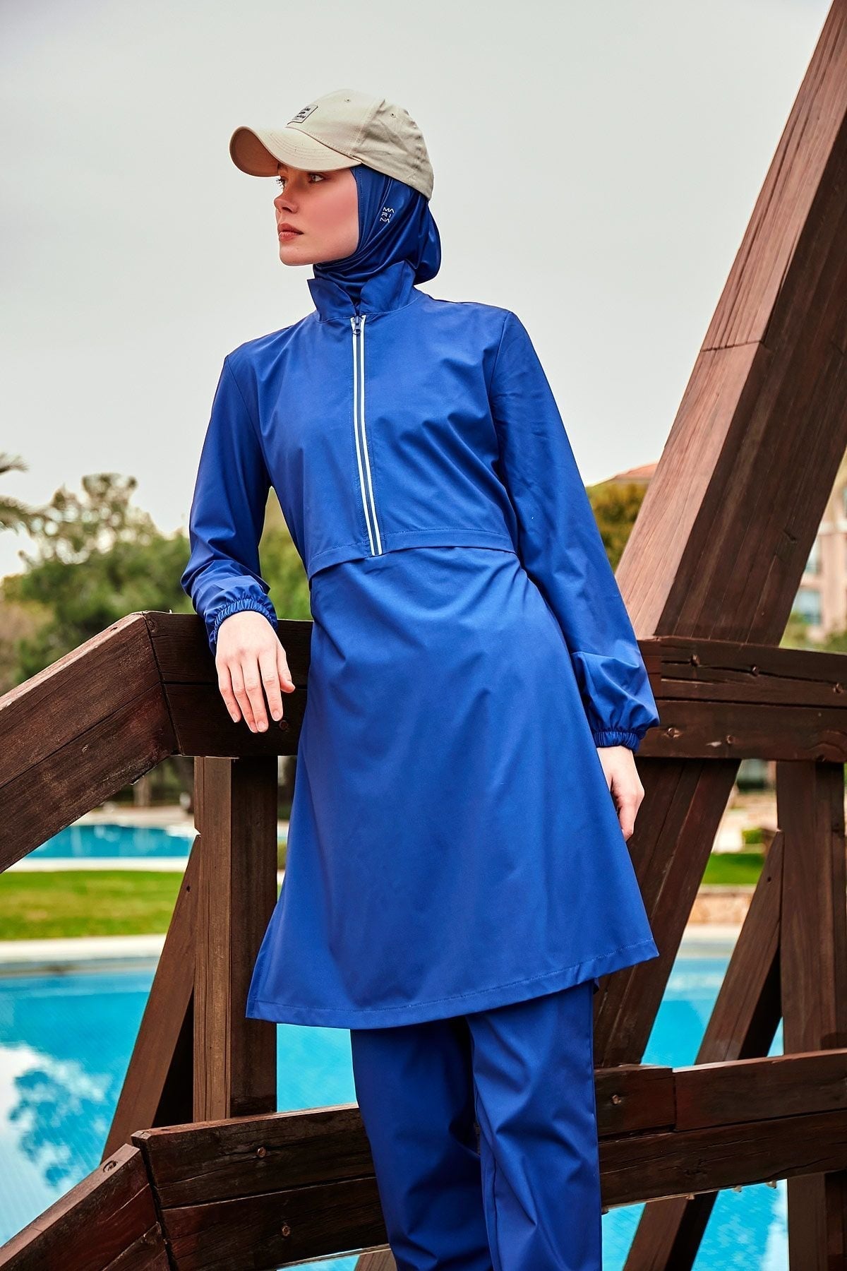 Woven Burkini Modest Swimwear M2435 Covered Burkini Swimwear La Vie Bien Woven Burkini Modest Swimwear M2435