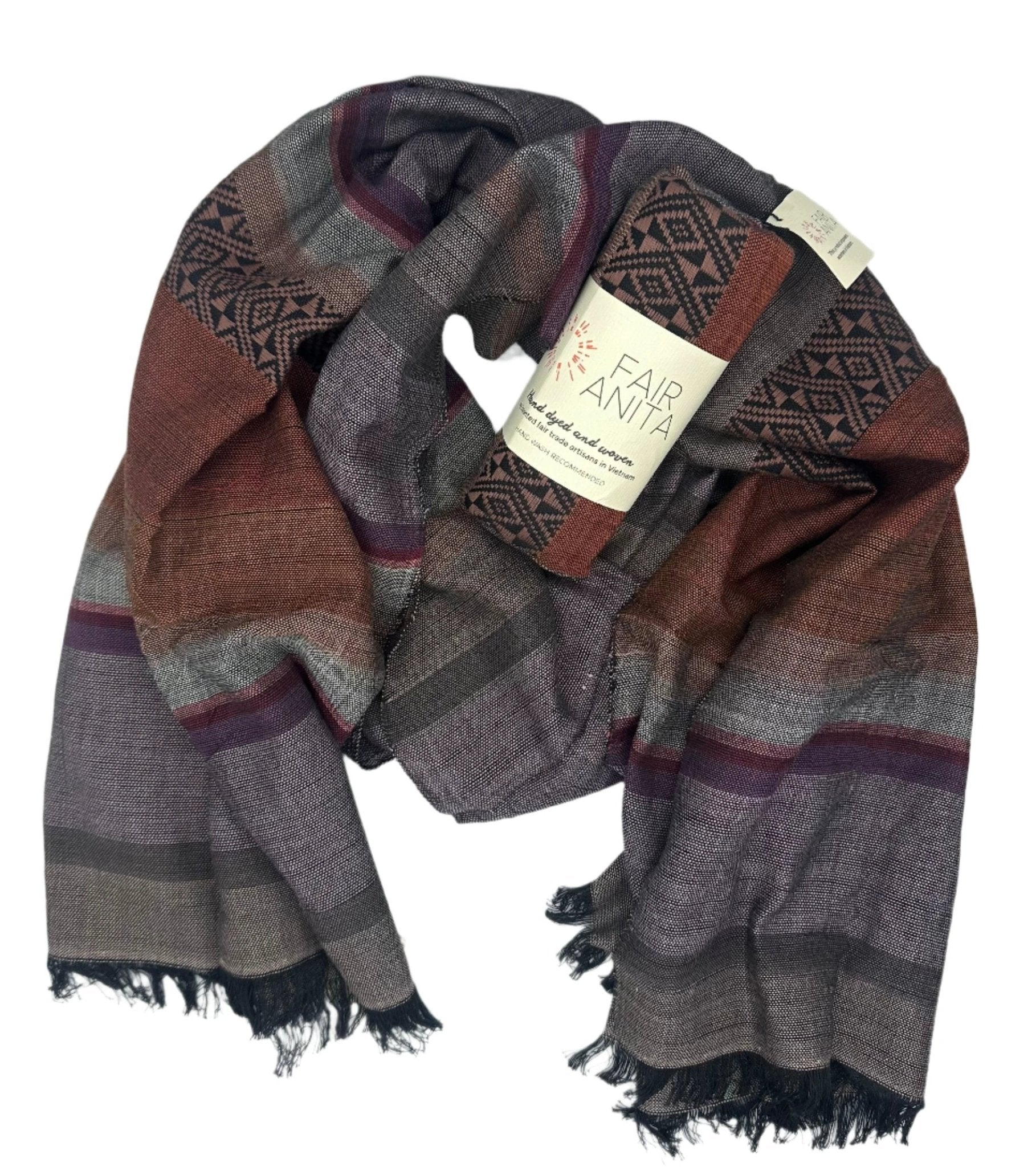 Woven Cotton Scarf - Patterned Purple Sunset by Fair Anita