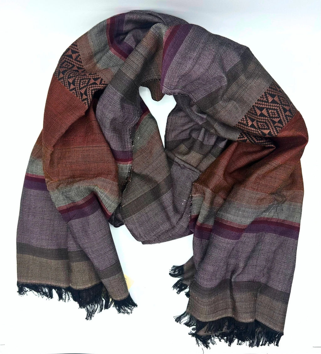 Woven Cotton Scarf - Patterned Purple Sunset by Fair Anita