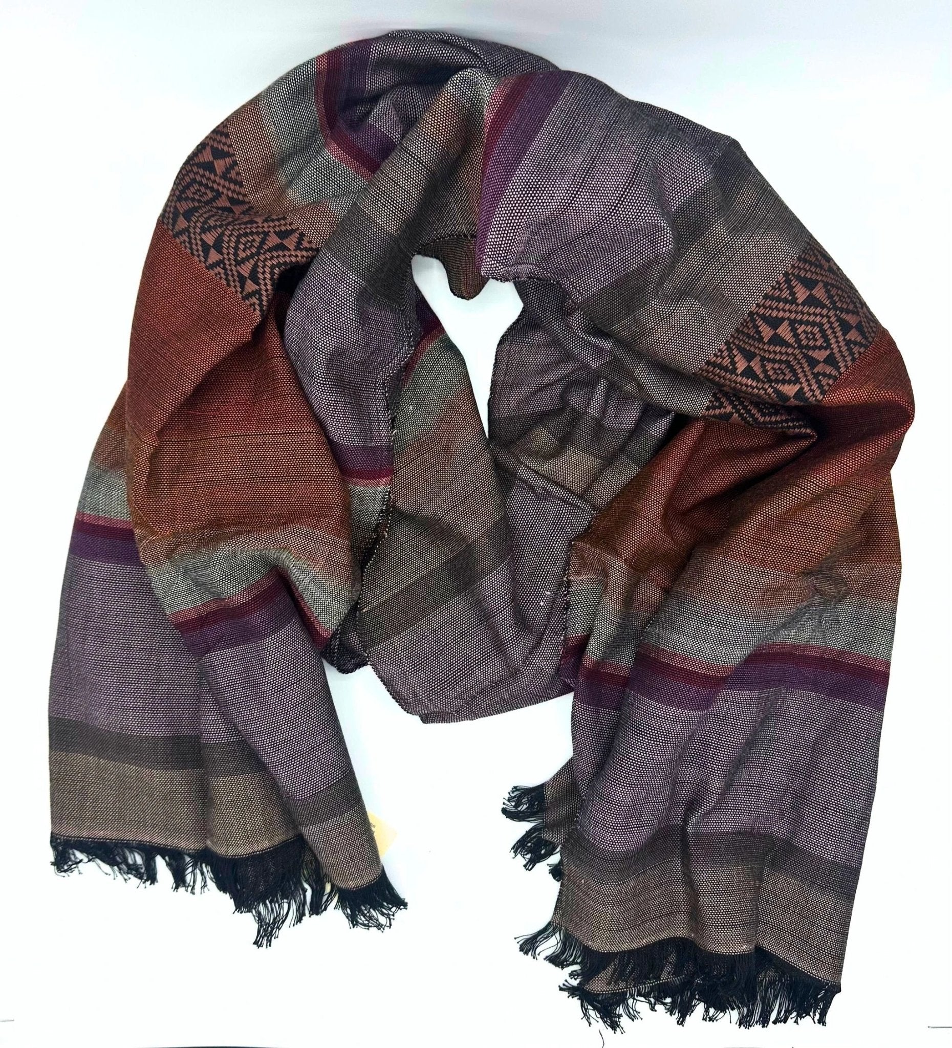 Woven Cotton Scarf - Patterned Purple Sunset by Fair Anita