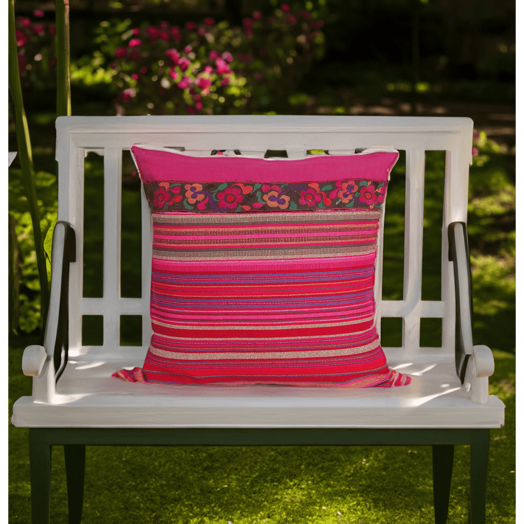 Woven Hmong Fabric Pink Cushion Cover - Thailand Decor La Vie Bien Woven Hmong Fabric Pink Cushion Cover - Thailand