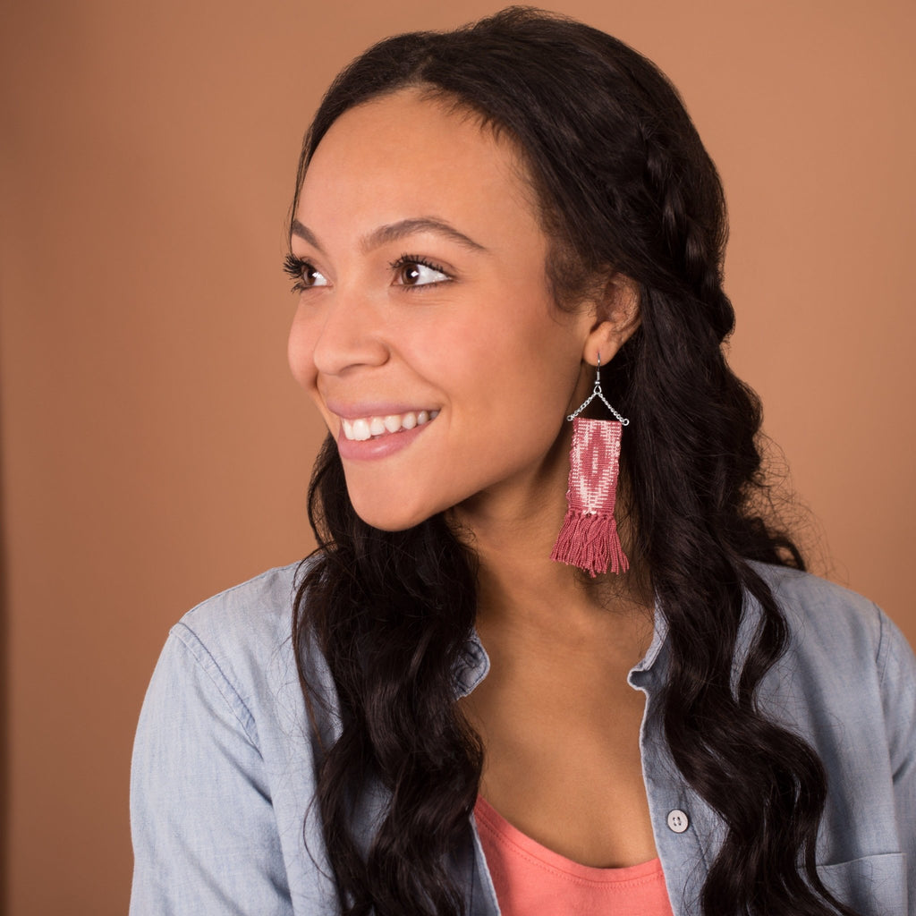 Woven Ikat Fringe Earrings Earrings - Fashion La Vie Bien Woven Ikat Fringe Earrings