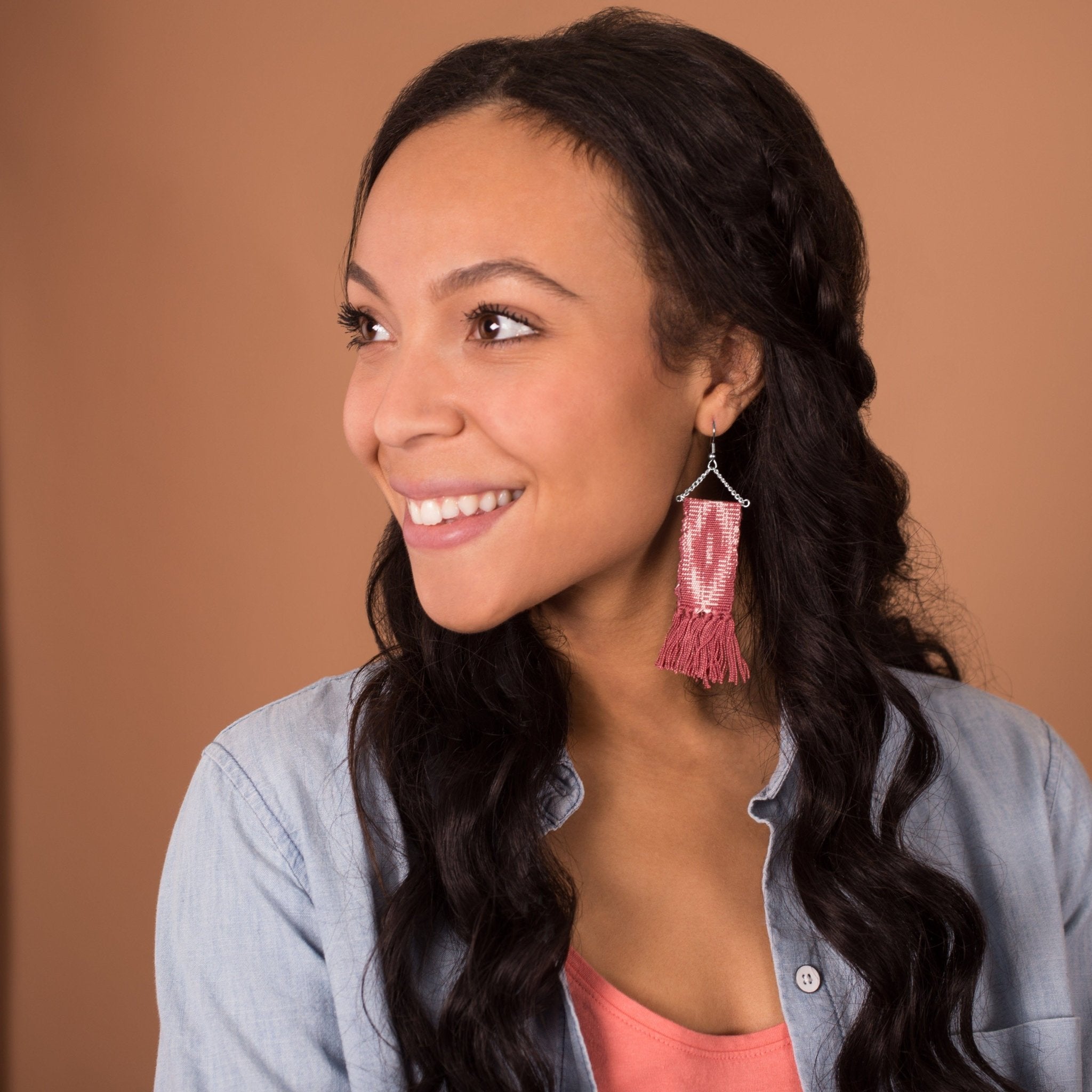 Woven Ikat Fringe Earrings Earrings - Fashion La Vie Bien Woven Ikat Fringe Earrings