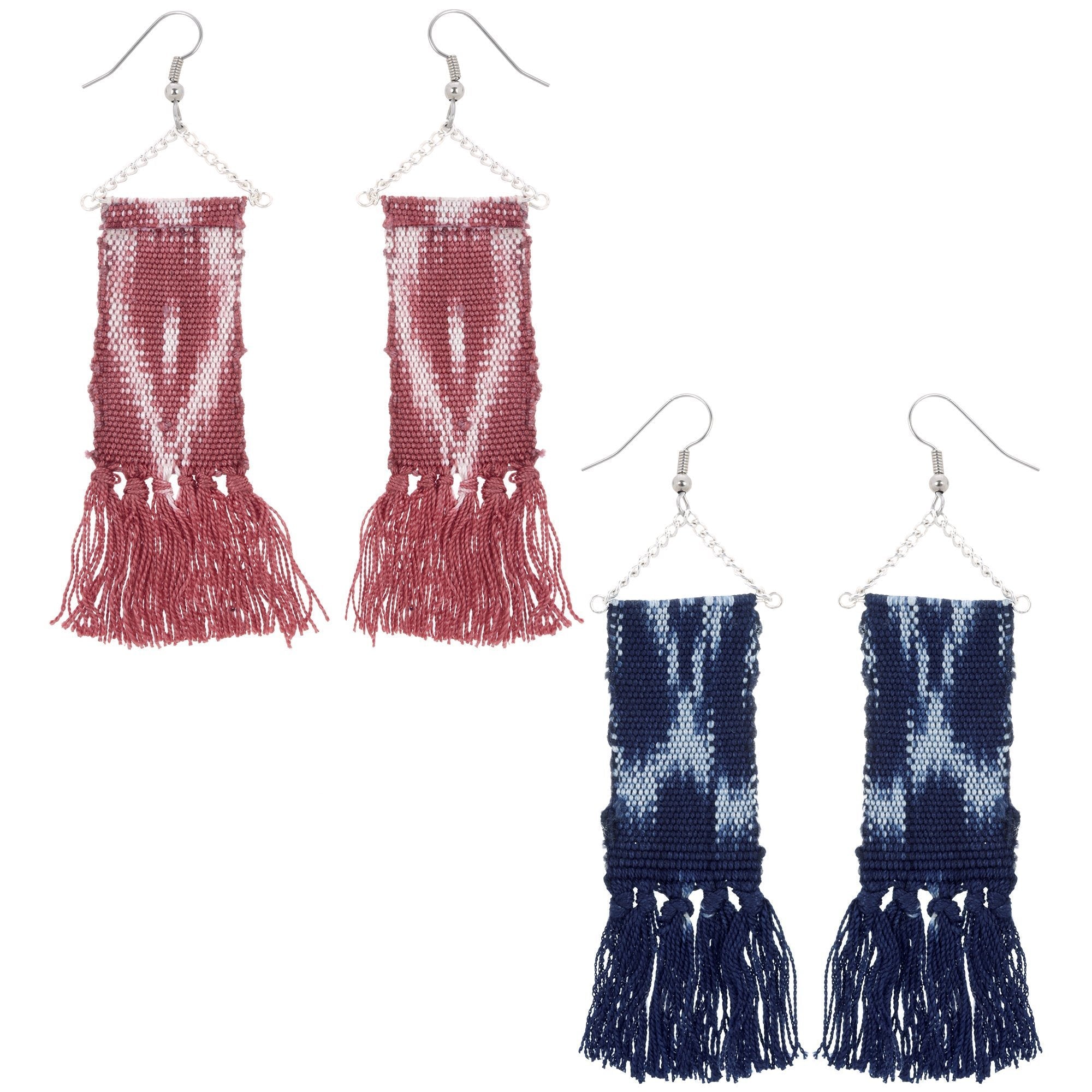 Woven Ikat Fringe Earrings Earrings - Fashion La Vie Bien Woven Ikat Fringe Earrings
