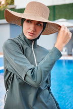 Woven Khaki Burkini Modest Swimwear M2261 Covered Burkini Swimwear La Vie Bien Woven Khaki Burkini Modest Swimwear M2261