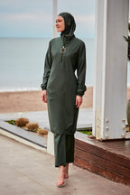 Woven Khaki Burkini Modest Swimwear M2406 Covered Burkini Swimwear La Vie Bien Woven Khaki Burkini Modest Swimwear M2406
