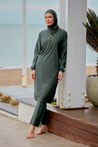 Woven Khaki Burkini Modest Swimwear M2406 Covered Burkini Swimwear La Vie Bien Woven Khaki Burkini Modest Swimwear M2406