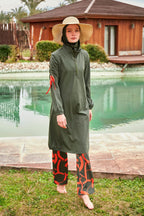 Woven Khaki Burkini Modest Swimwear M2432 Covered Burkini Swimwear La Vie Bien Woven Khaki Burkini Modest Swimwear M2432