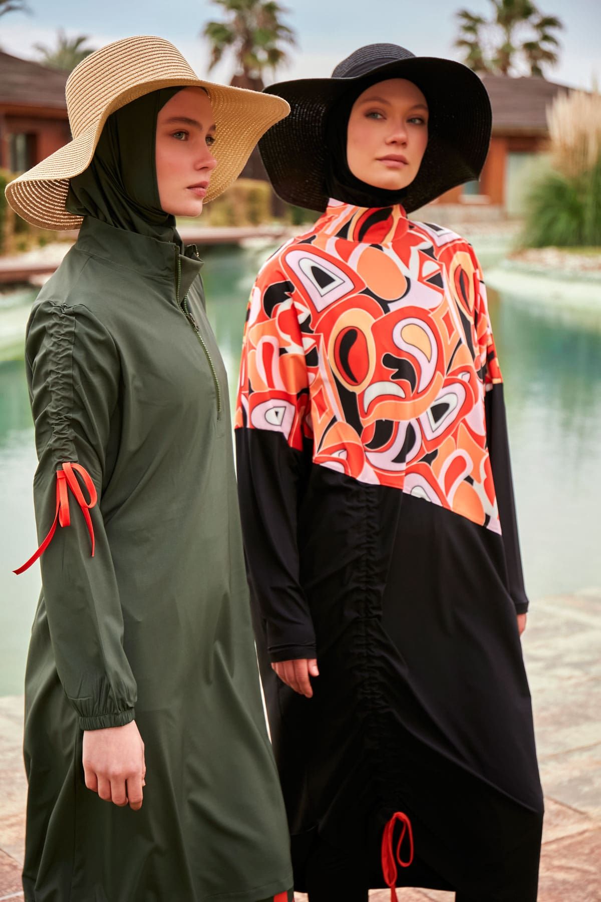 Woven Khaki Burkini Modest Swimwear M2432 Covered Burkini Swimwear La Vie Bien Woven Khaki Burkini Modest Swimwear M2432
