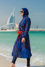 Woven Navy Burkini Modest Swimwear M2305 Covered Burkini Swimwear La Vie Bien Woven Navy Burkini Modest Swimwear M2305