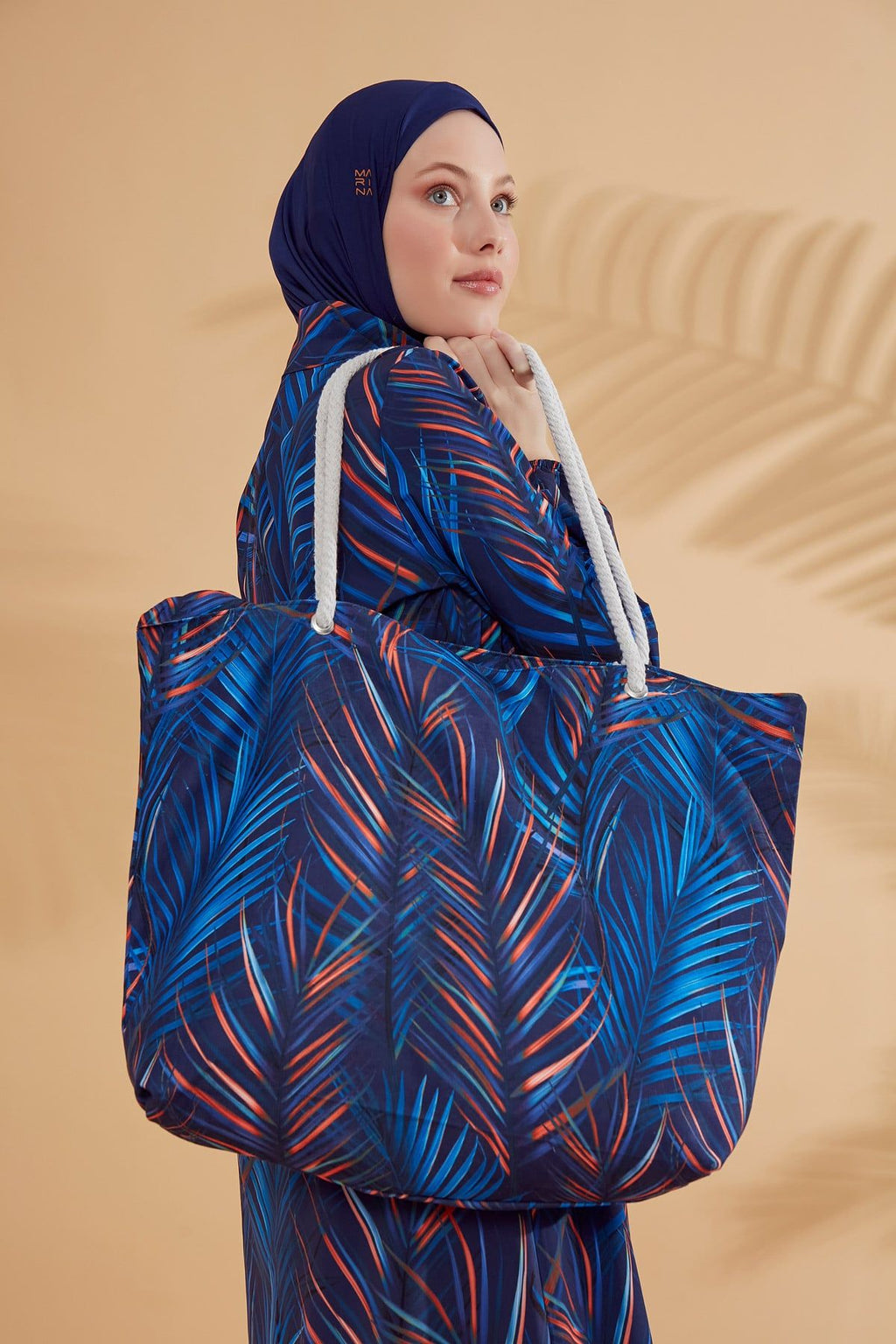 Woven Navy Burkini Modest Swimwear M2305 Covered Burkini Swimwear La Vie Bien Woven Navy Burkini Modest Swimwear M2305