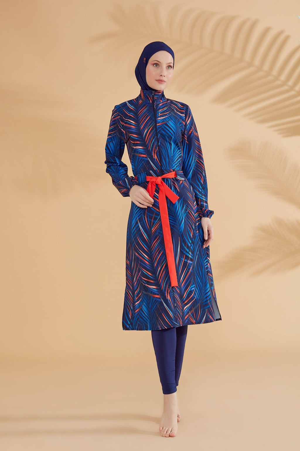 Woven Navy Burkini Modest Swimwear M2305 Covered Burkini Swimwear La Vie Bien Woven Navy Burkini Modest Swimwear M2305