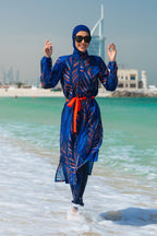 Woven Navy Burkini Modest Swimwear M2305 Covered Burkini Swimwear La Vie Bien Woven Navy Burkini Modest Swimwear M2305