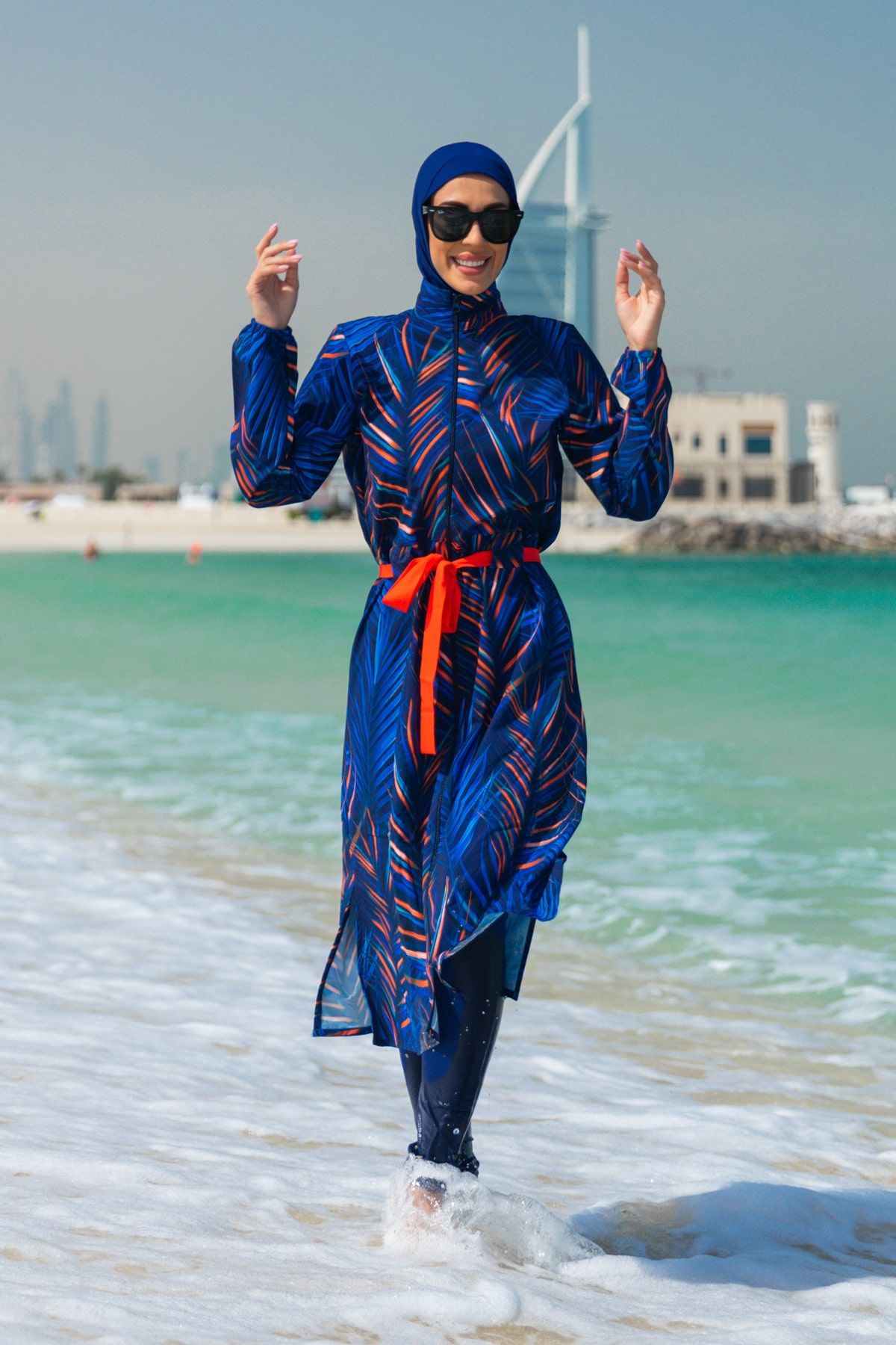 Woven Navy Burkini Modest Swimwear M2305 Covered Burkini Swimwear La Vie Bien Woven Navy Burkini Modest Swimwear M2305