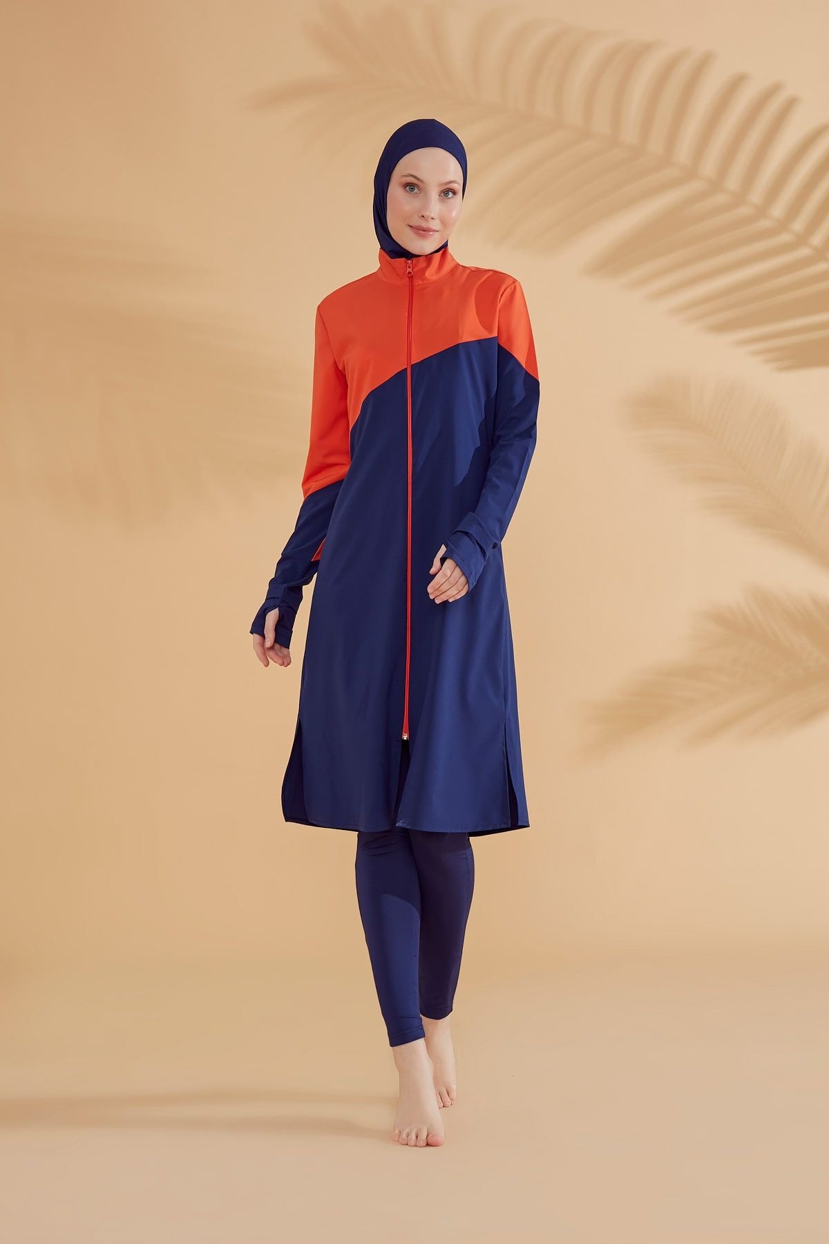 Woven Navy Burkini Modest Swimwear M2316 Covered Burkini Swimwear La Vie Bien Woven Navy Burkini Modest Swimwear M2316
