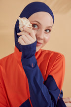 Woven Navy Burkini Modest Swimwear M2316 Covered Burkini Swimwear La Vie Bien Woven Navy Burkini Modest Swimwear M2316