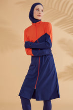 Woven Navy Burkini Modest Swimwear M2316 Covered Burkini Swimwear La Vie Bien Woven Navy Burkini Modest Swimwear M2316