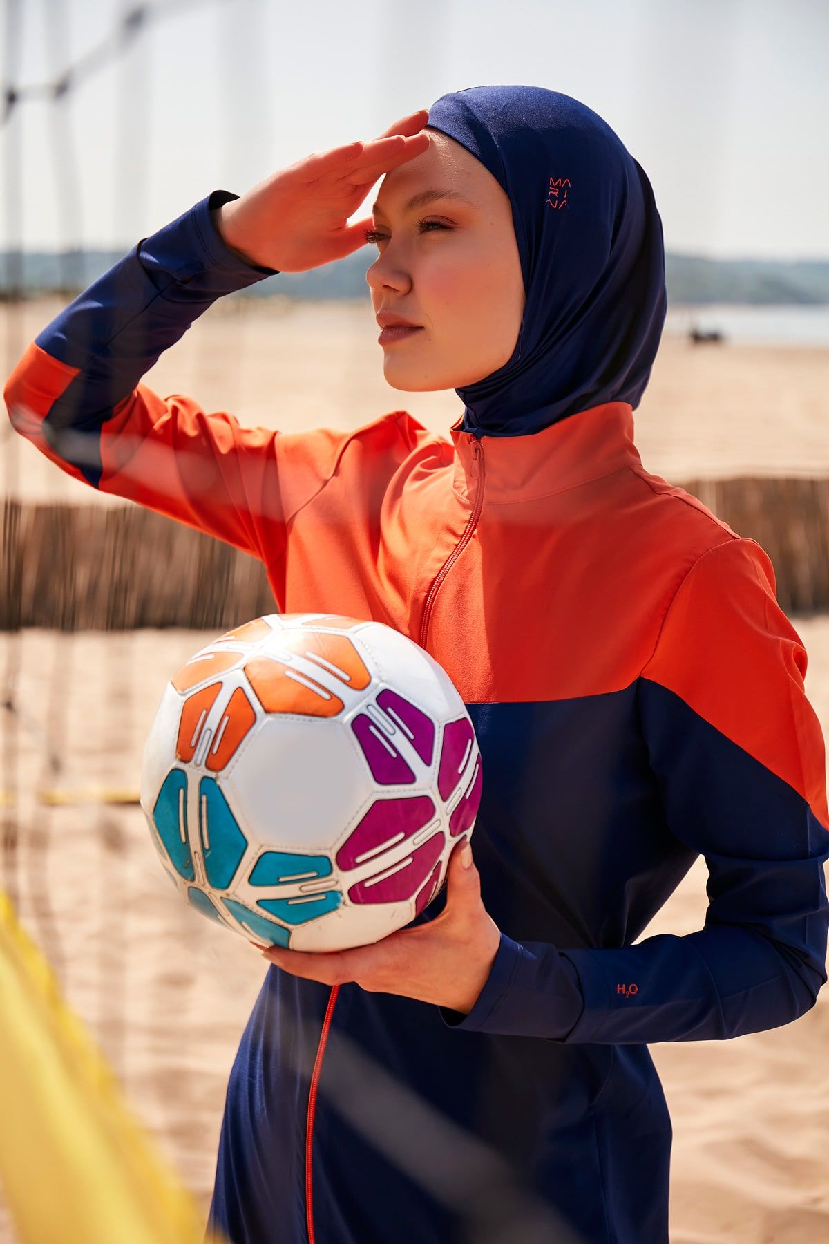Woven Navy Burkini Modest Swimwear M2316 Covered Burkini Swimwear La Vie Bien Woven Navy Burkini Modest Swimwear M2316