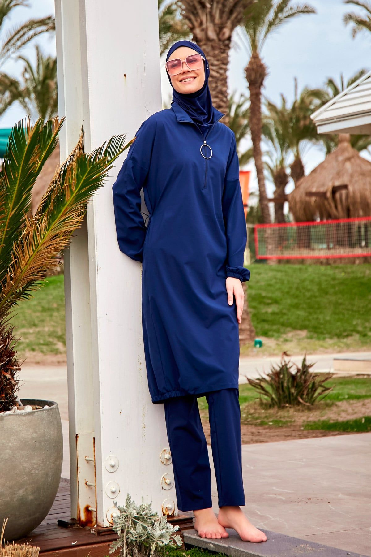 Woven Navy Burkini Modest Swimwear M2403 Covered Burkini Swimwear La Vie Bien Woven Navy Burkini Modest Swimwear M2403