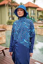 Woven Navy Burkini Modest Swimwear M2427 Covered Burkini Swimwear La Vie Bien Woven Navy Burkini Modest Swimwear M2427