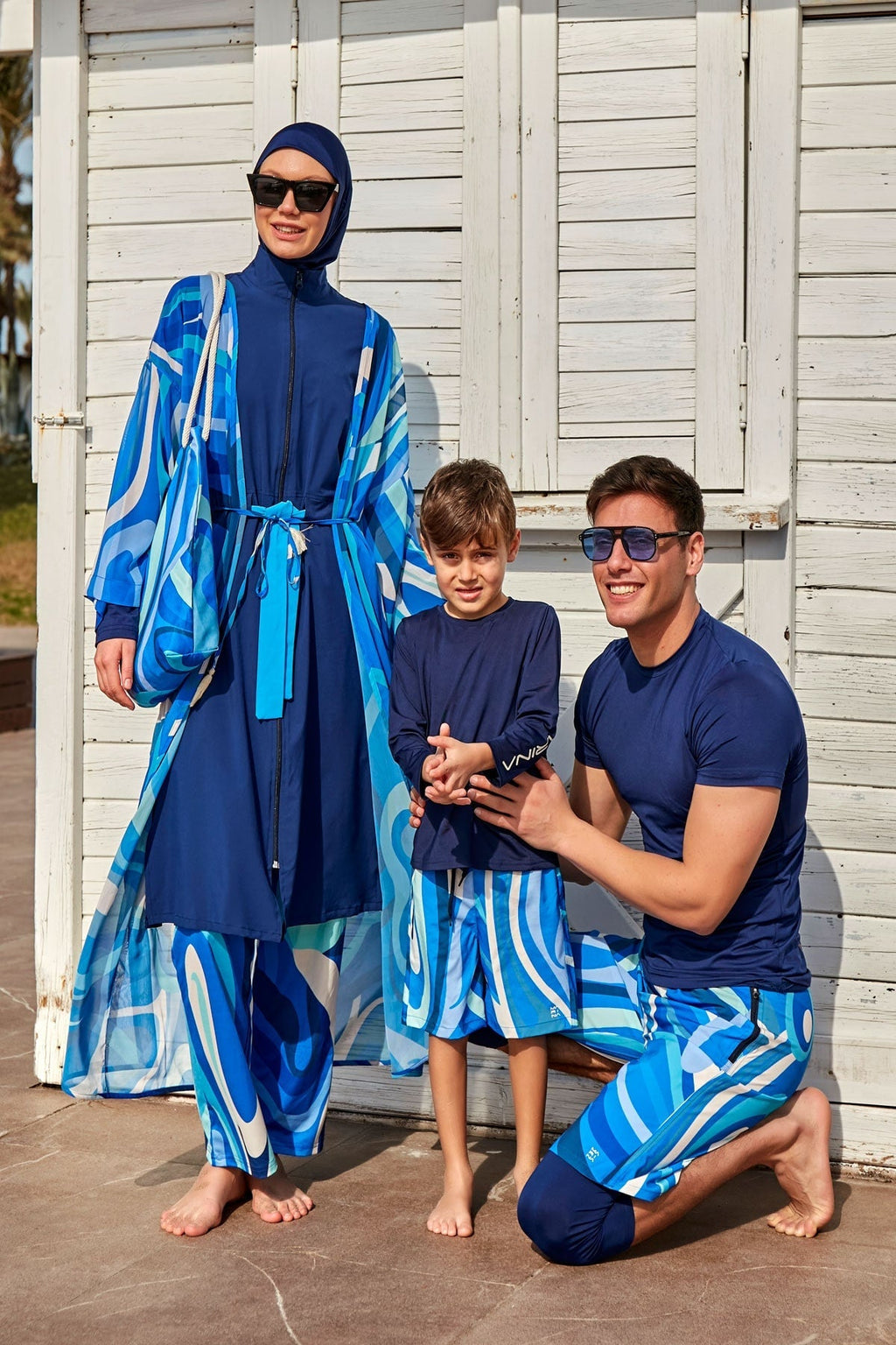 Woven Navy Burkini Modest Swimwear M2428 Covered Burkini Swimwear La Vie Bien Woven Navy Burkini Modest Swimwear M2428
