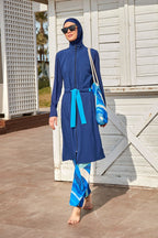 Woven Navy Burkini Modest Swimwear M2428 Covered Burkini Swimwear La Vie Bien Woven Navy Burkini Modest Swimwear M2428
