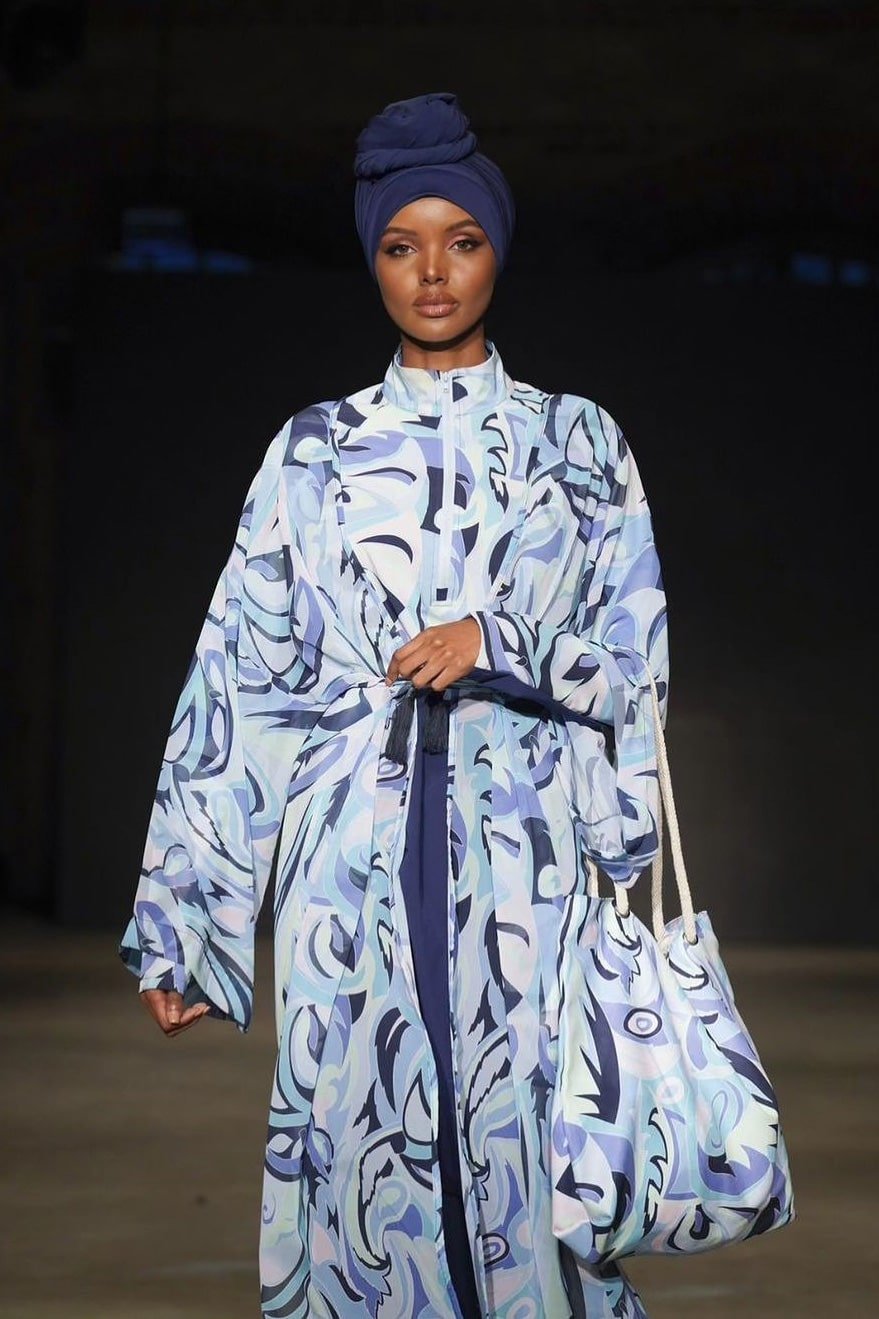 Woven Navy Burkini Modest Swimwear M2498 Covered Burkini Swimwear La Vie Bien Woven Navy Burkini Modest Swimwear M2498