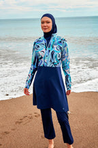 Woven Navy Burkini Modest Swimwear M2498 Covered Burkini Swimwear La Vie Bien Woven Navy Burkini Modest Swimwear M2498