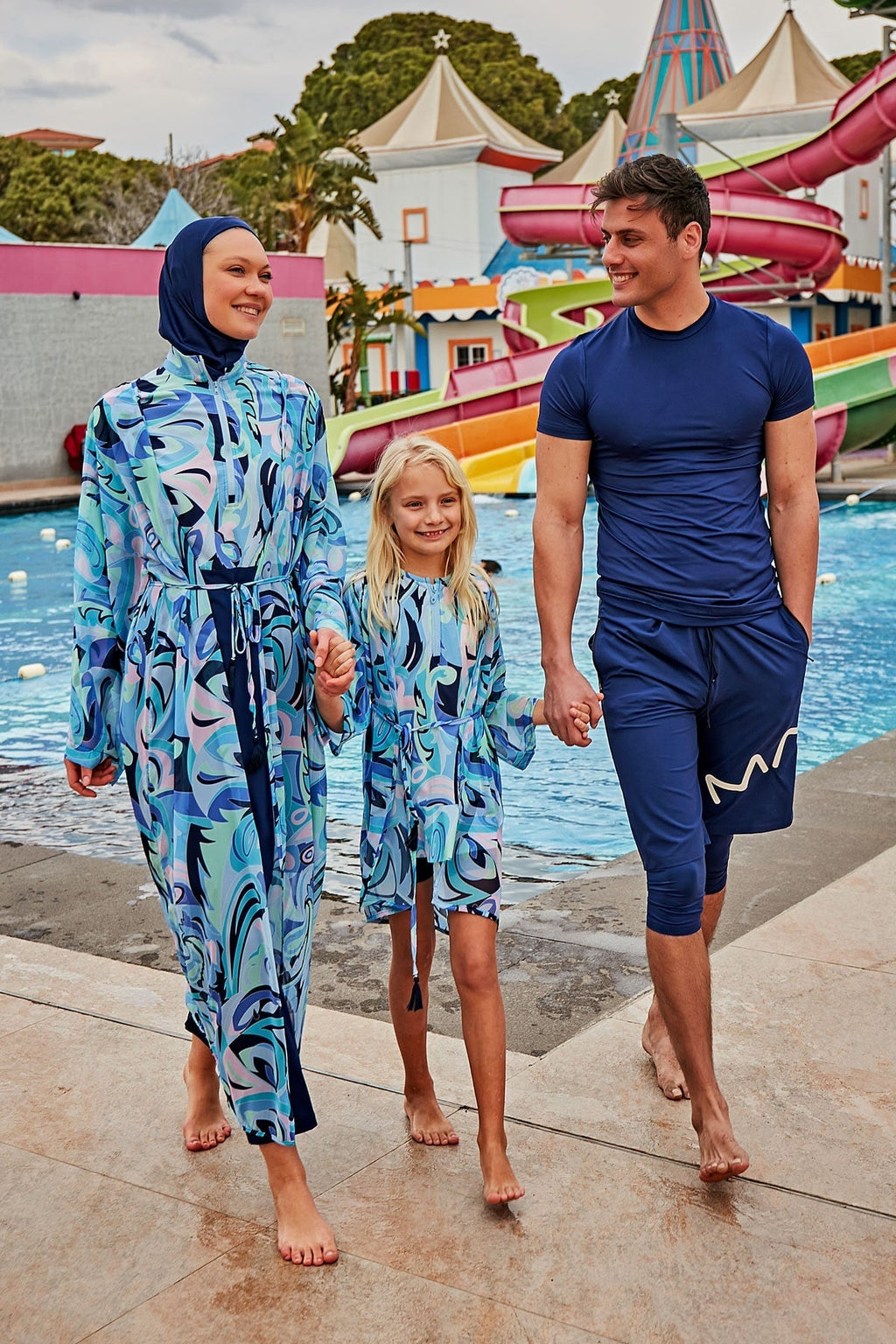 Woven Navy Burkini Modest Swimwear M2498 Covered Burkini Swimwear La Vie Bien Woven Navy Burkini Modest Swimwear M2498