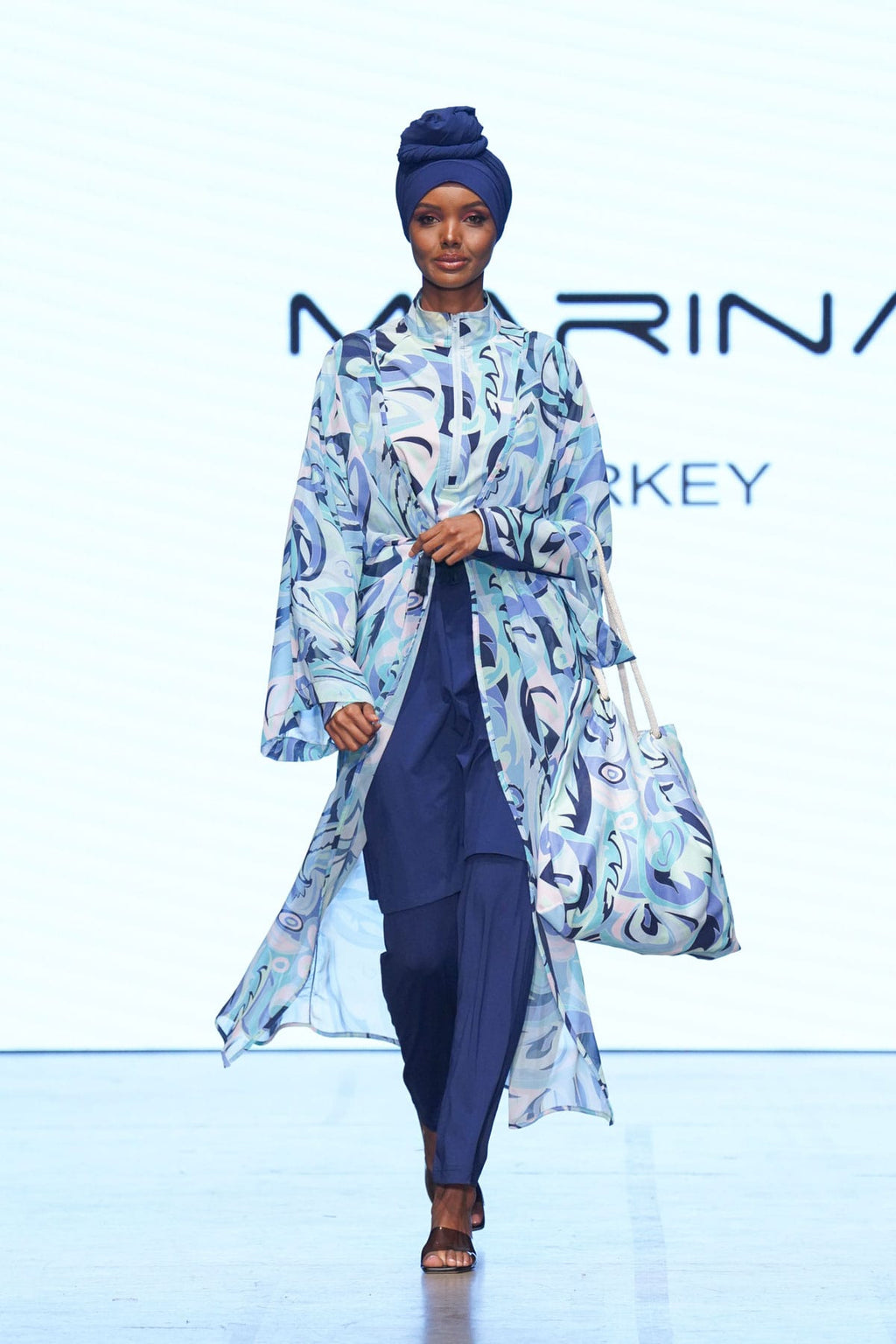 Woven Navy Burkini Modest Swimwear M2498 Covered Burkini Swimwear La Vie Bien Woven Navy Burkini Modest Swimwear M2498
