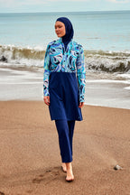 Woven Navy Burkini Modest Swimwear M2498 Covered Burkini Swimwear La Vie Bien Woven Navy Burkini Modest Swimwear M2498