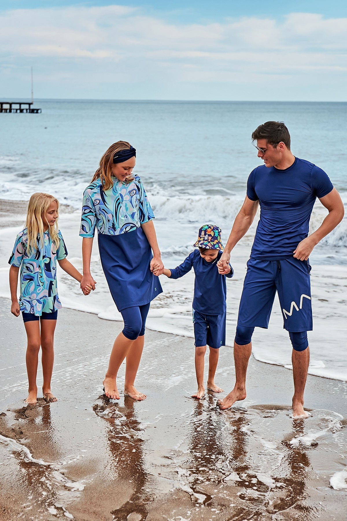 Woven Navy Half Coverage Swimsuit M2460 Semi Modest Swimwear La Vie Bien Woven Navy Half Coverage Swimsuit M2460