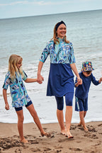 Woven Navy Half Coverage Swimsuit M2460 Semi Modest Swimwear La Vie Bien Woven Navy Half Coverage Swimsuit M2460