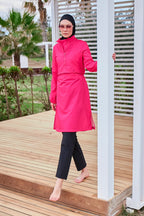 Woven Pink Burkini Modest Swimwear M2408 Covered Burkini Swimwear La Vie Bien Woven Pink Burkini Modest Swimwear M2408