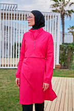 Woven Pink Burkini Modest Swimwear M2408 Covered Burkini Swimwear La Vie Bien Woven Pink Burkini Modest Swimwear M2408