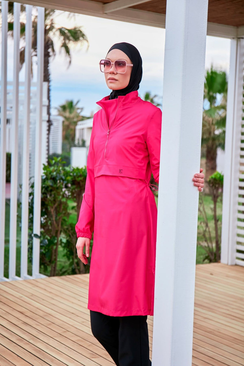 Woven Pink Burkini Modest Swimwear M2408 Covered Burkini Swimwear La Vie Bien Woven Pink Burkini Modest Swimwear M2408