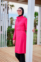 Woven Pink Burkini Modest Swimwear M2408 Covered Burkini Swimwear La Vie Bien Woven Pink Burkini Modest Swimwear M2408