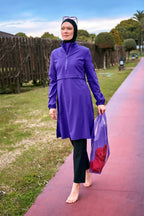 Woven Purple Burkini Modest Swimwear M2409 Covered Burkini Swimwear La Vie Bien Woven Purple Burkini Modest Swimwear M2409
