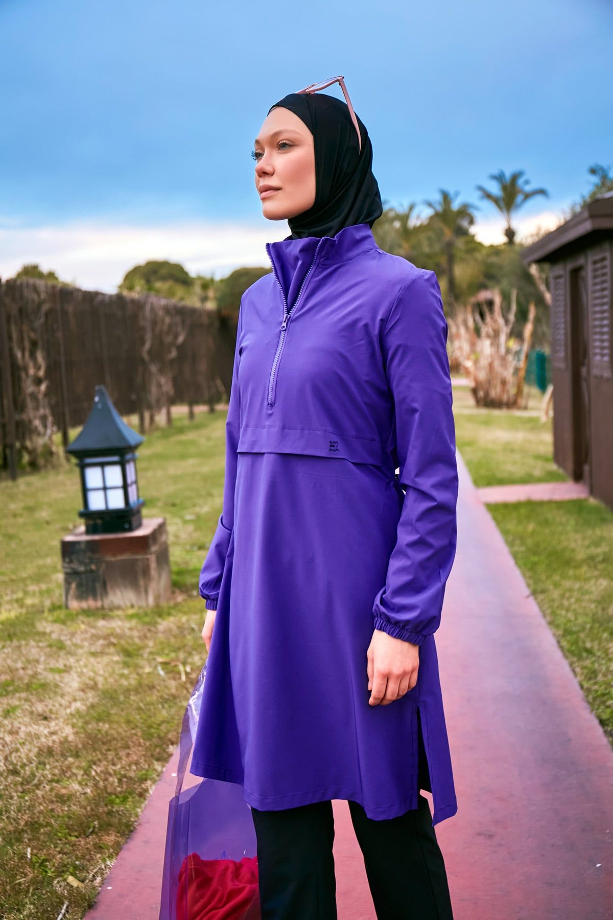 Woven Purple Burkini Modest Swimwear M2409 Covered Burkini Swimwear La Vie Bien Woven Purple Burkini Modest Swimwear M2409